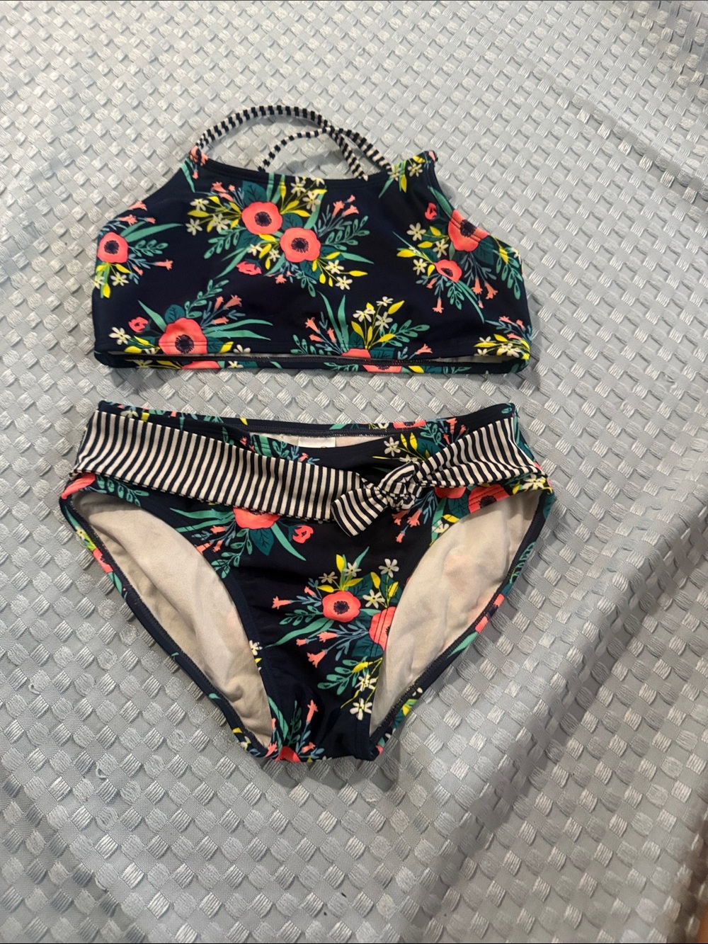 Cat & Jack Navy Floral Two-Piece Swim Set with Coral Accents
